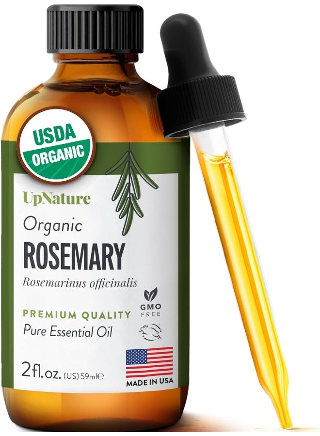 upnature USDA Certified Organic Rosemary Essential Oil 2oz – 100% Pure Rosemary Oil for Hair Growth & Skin, Improve Focus and Memory, Relieves Pain & Improves Circulation- Therapeutic Grade Aromatherapy Oil - Image 1